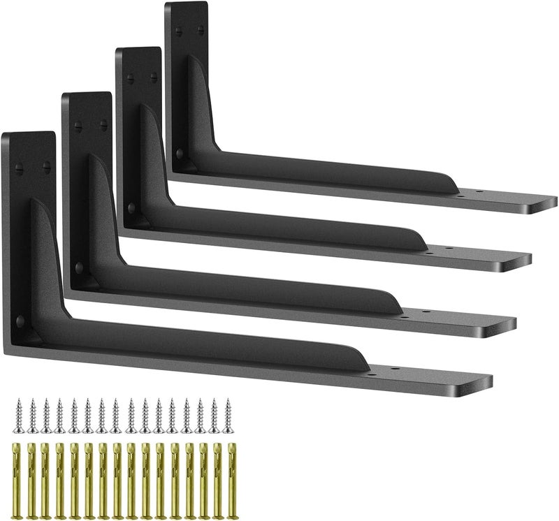 WYGWP Heavy Duty Shelf Brackets Support 400lbs 9 inch Hidden Floating Shelving- Wall Mounted L Shaped Bracket Hardware for for Kitchen Bathroom & Bedroom(4pack Black - Image 1